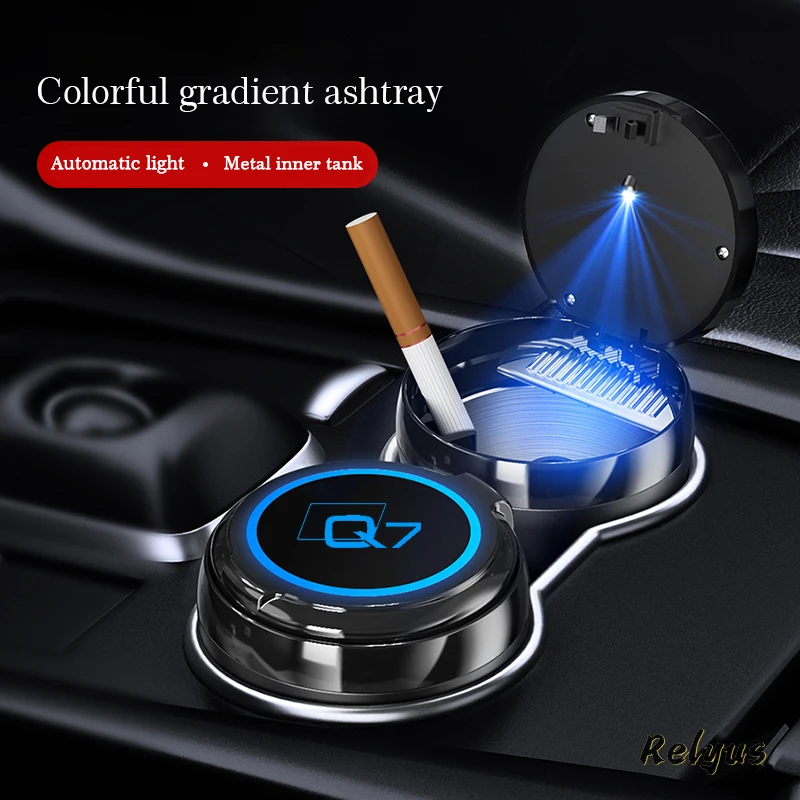

Luminous Car Logo Blu-ray Led Ashtray With Colorful Atmosphere Light For Audi Q7 4MB SUV Quattro Auto Accessories