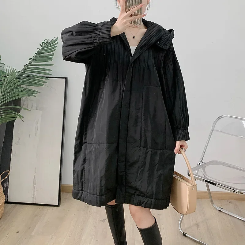 Модная женская длинная утягивающая куртка с капюшоном на хлопковой подкладке