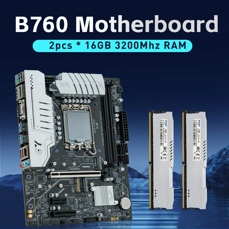 

ERYING Desktops Motherboard B760M D4 V1.0+2pcs 16GB DDR4 3200Mhz Gaming PC Support 12/13th i9/i7/i5/i3/Pentium LGA1700 Socket