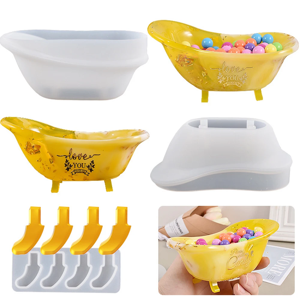 

3D Bathtub Silicone Clay Mold Plaster Crafts DIY Epoxy Resin Mold Storage Box Handmade Soap Tray Small Gifts Container
