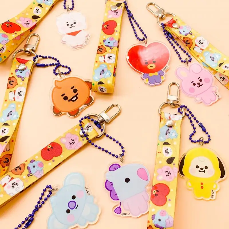 

Bts Kawaii Bt21 Anime Keychain Tata Rj Chimmy Cooky Shooky Acrylic Backpack Pendant Keyring Phone Lanyard Cute Toys Accessories