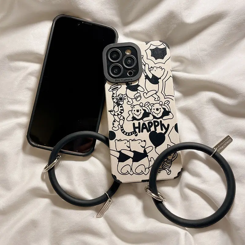 Disney Cartoon Winnie the Pooh With Lanyard Phone Cases For iPhone 13 12 11 Pro Max X XR XS MAX 8 7 Plus SE2020 Back Cover