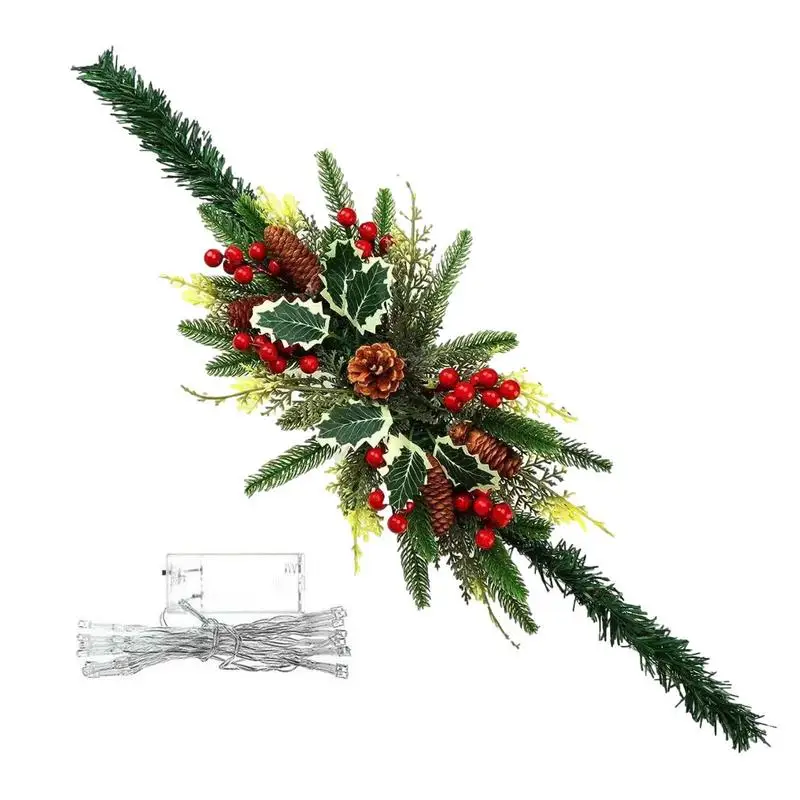 

Artificial Christmas Garland Mailbox Garland Simulation Pine Needle Green Garland With LED String Light Pine Cones Garland Fence