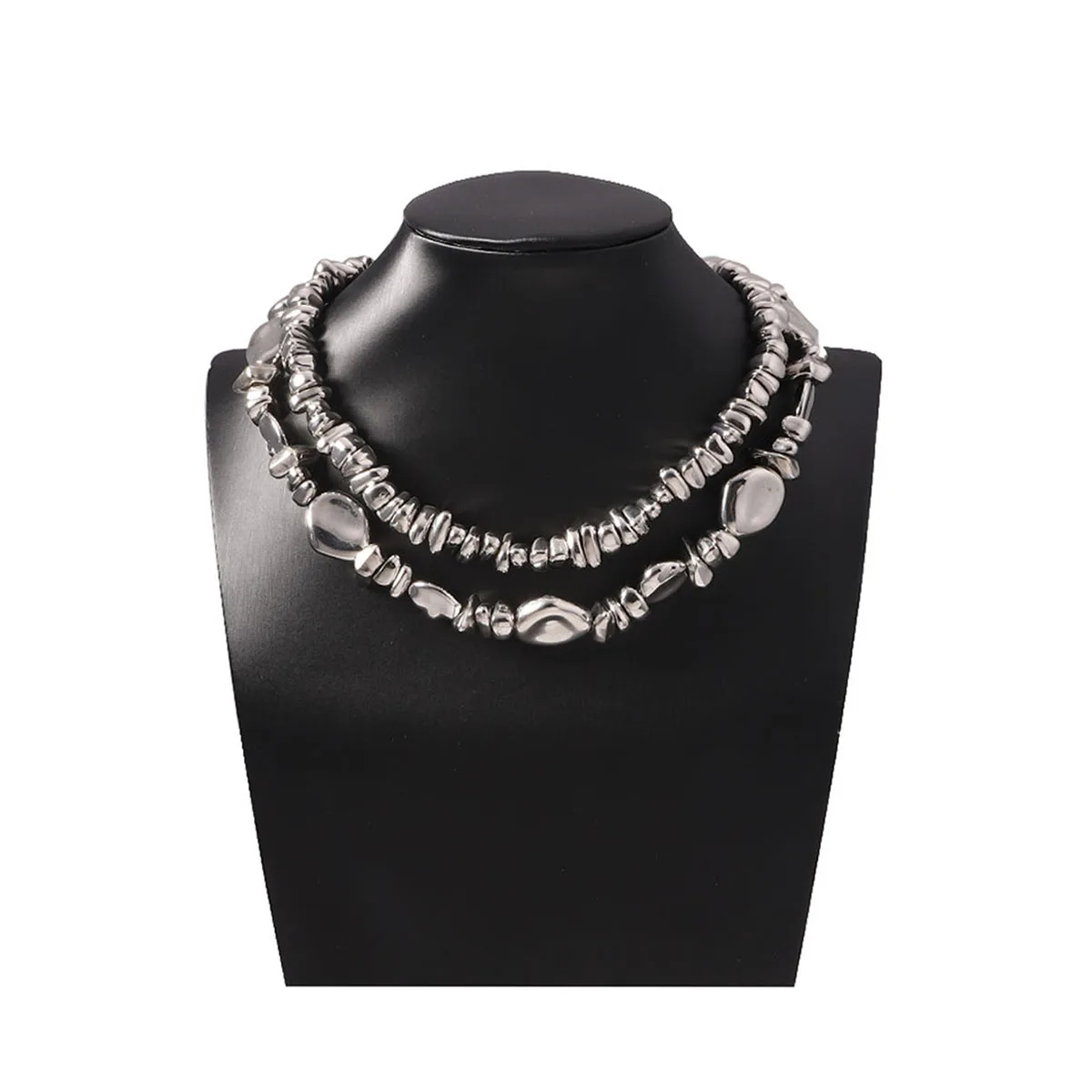 Двухслойное ожерелье серебряного цвета ZAA