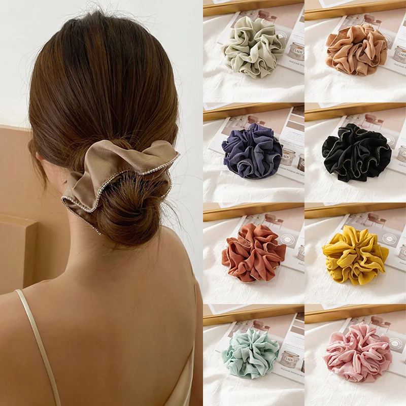 

Ruched Ruffled Lace Scrunchies Imitation Pearl Hair Rope Elastic Rubber Bands Pleated Large Intestine Hair Ring Hair Accessories