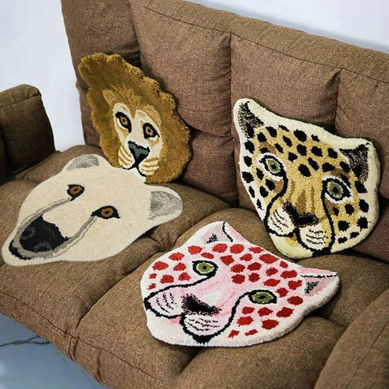

Tiger Rug Soft Animal Head Tufting Carpet Children Room Plush Floor Mat Bathroom Non-slip Absorbent Bath Mat Bedside Carpet