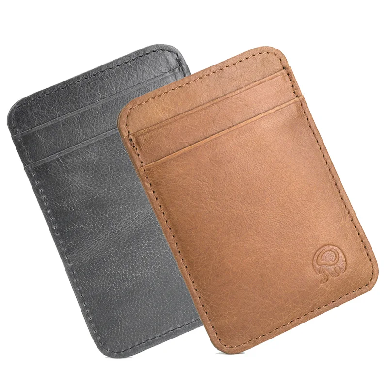 

Fashion 100% Genuine Leather Thin Bank Credit Card Case Mini Card Wallet Men Bus Card Holder Cash Change Pack Business ID Pocket