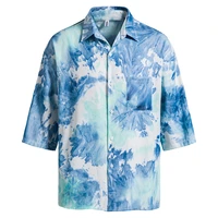 2022 new summer high quality mens tie dye printed single breasted loose beach middle sleeves mens shirts