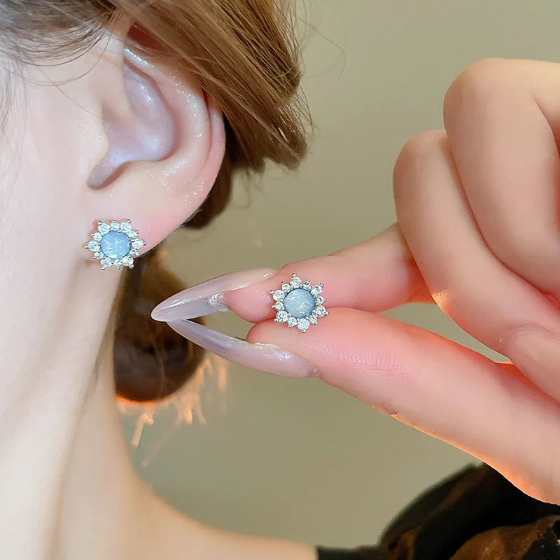 Модные геометрические серьги-гвоздики с кристаллами и цветами для женщин