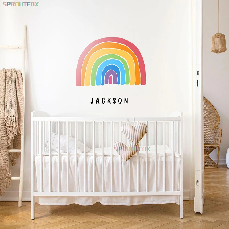Красочные большие радужные пользовательские наклейки Nusery с именем ребенка