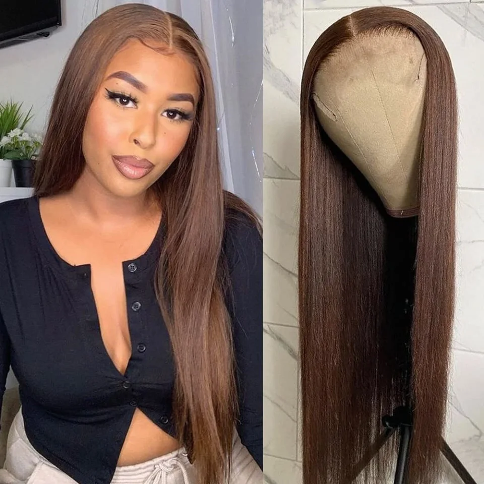 Chocolate Brown Straight Lace Front Human Hair Wigs Colored Human Hair Wig Body Wave Lace Front Wig Curly Deep Wave Closure Wig