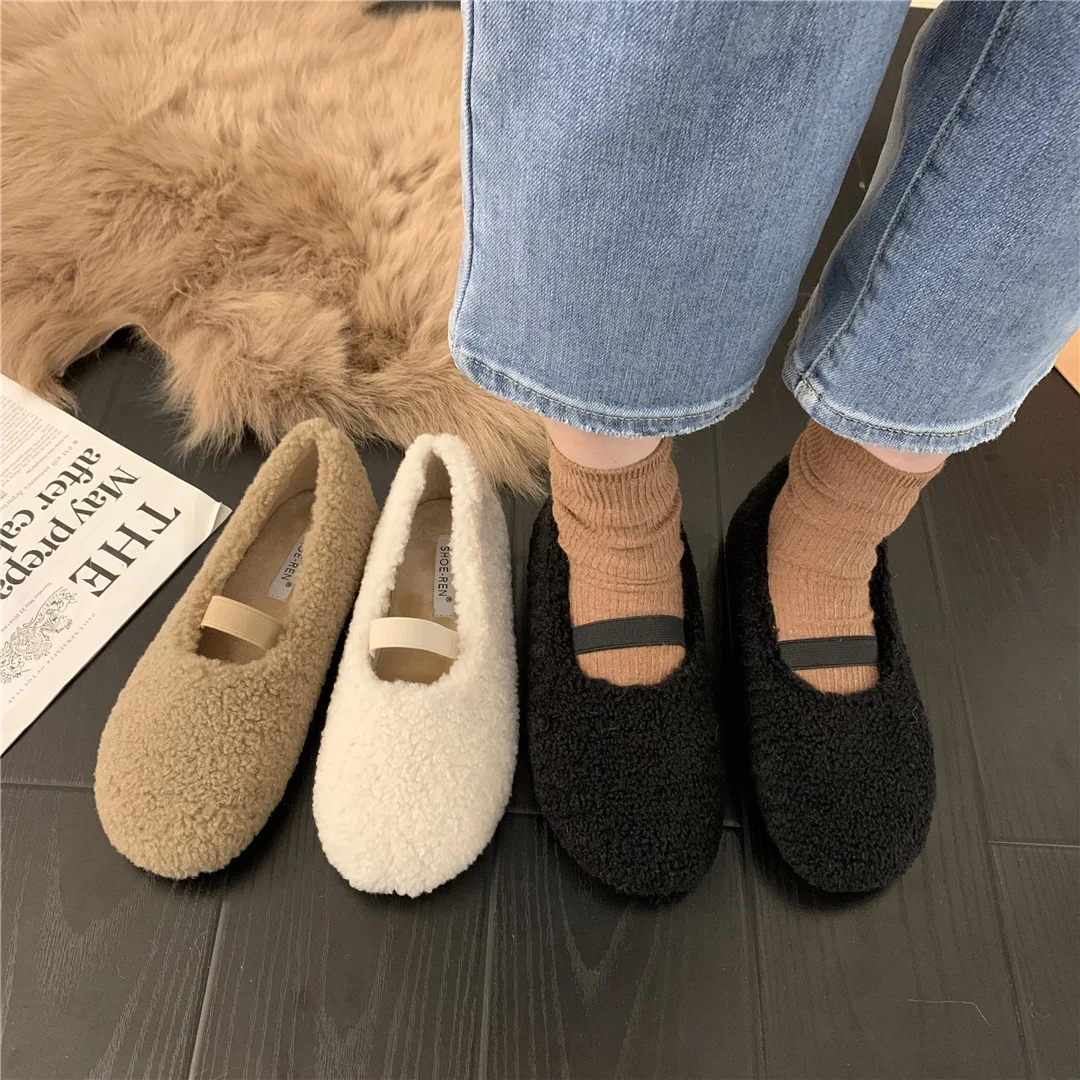 

Loafers Fur Women's Shoes Platform Casual Female Sneakers Autumn Flats Clogs Fall New Dress Winter Short Plush Basic PU High Rub