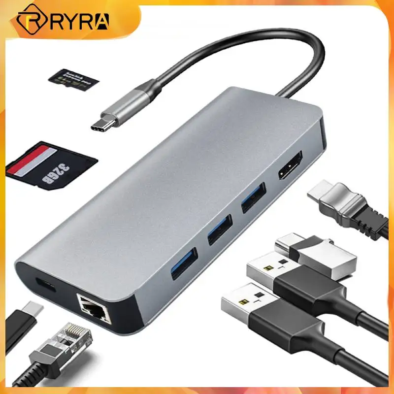 

RYRA 8 In 1 100W Expansion Dock USB3.0 Hub Charging Splitter PC Laptop Expander 4K 30hz RJ45 Gigabit Ethernet Docking Stations