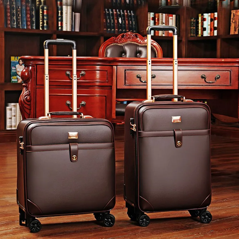 Luggage Men's Executive Briefcase Plaid Briefcase Bag Suitcase Leather 20-Inch Universa I Wheel Password 18-Inch