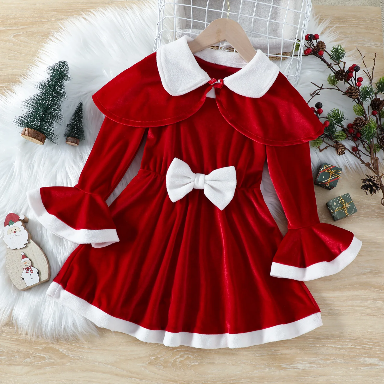 

2023 New Christmas Costume For Kids Santa Claus Toddler Baby Red Xmas Clothes Party Red Dress Set Included Christmas Dress