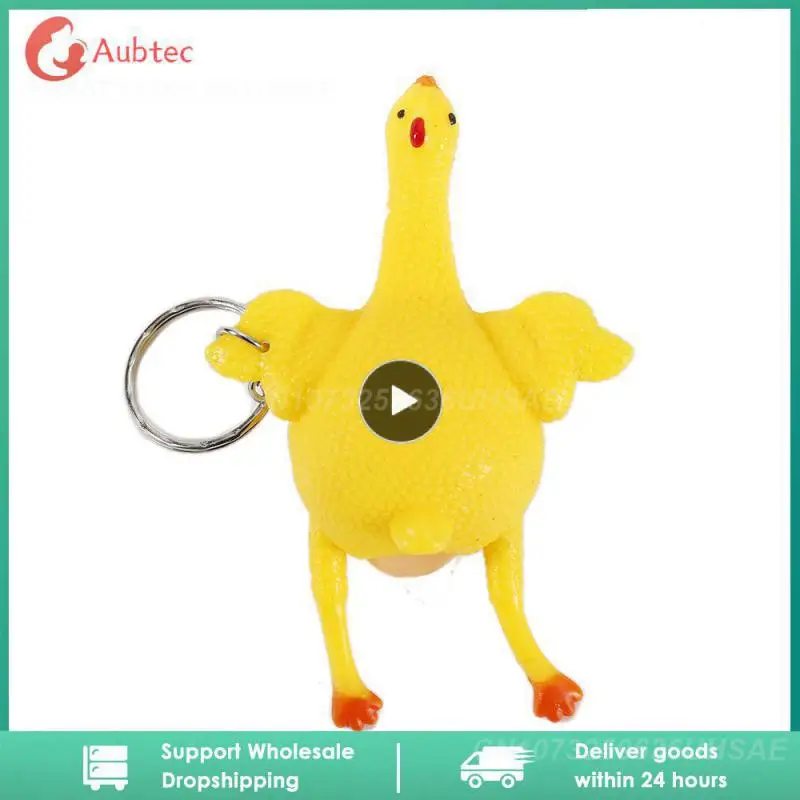 

5/10/20PCS Fashion Xmas Gift Toy Vent Chicken Laying Egg Keychain Keyring Funny Novelty Toy Crowded Sticky Venting Hot Rubber