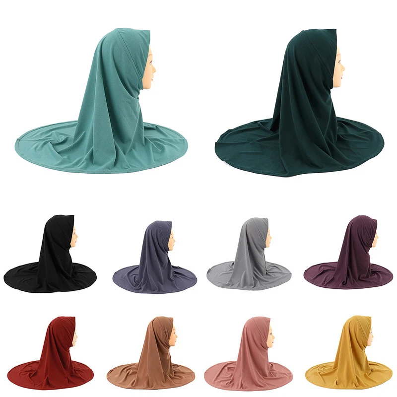 

One Piece Islamic Cap For Women Head Scarf Prayer Cap Hijab Muslim Cap Plain Color Headwrap Kids Girls Head Cover Headscarf Cap