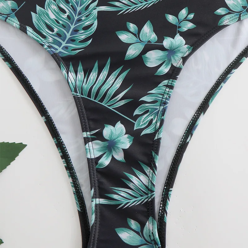 Комплект бикини с длинными рукавами и принтом купальник круглым вырезом из 2