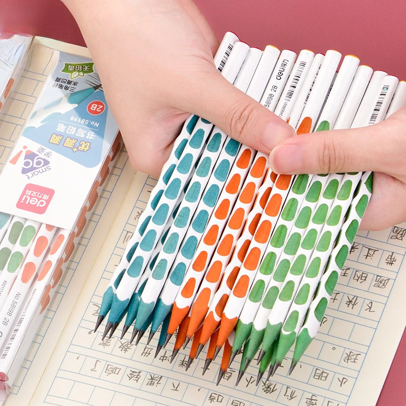 12 шт. треугольная ручка-карандаш с отверстием для стержня Детский рисунок письма