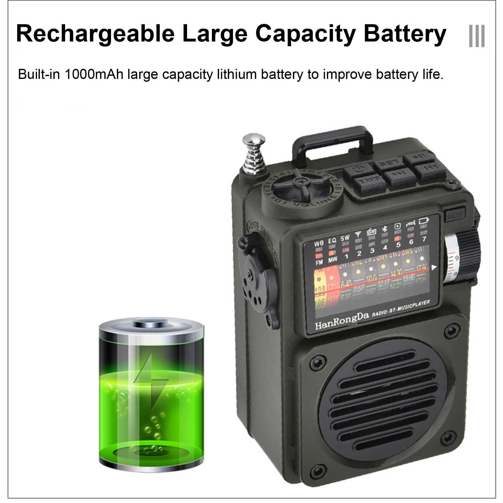 HRD-700 AM FM-радио Музыкальный плеер портативный приемный сигнал перезаряжаемый BT