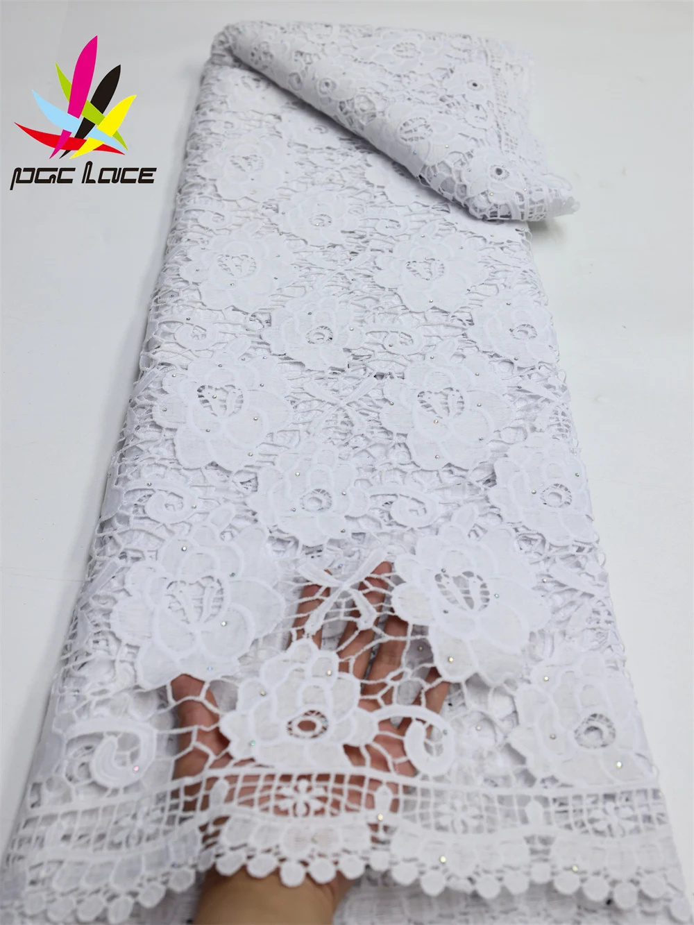 

PGC White African Cord Lace Fabric 2022 High Quality Lace Material Nigerian French Lace Fabric 5Yards For Wedding Party LY1540-7