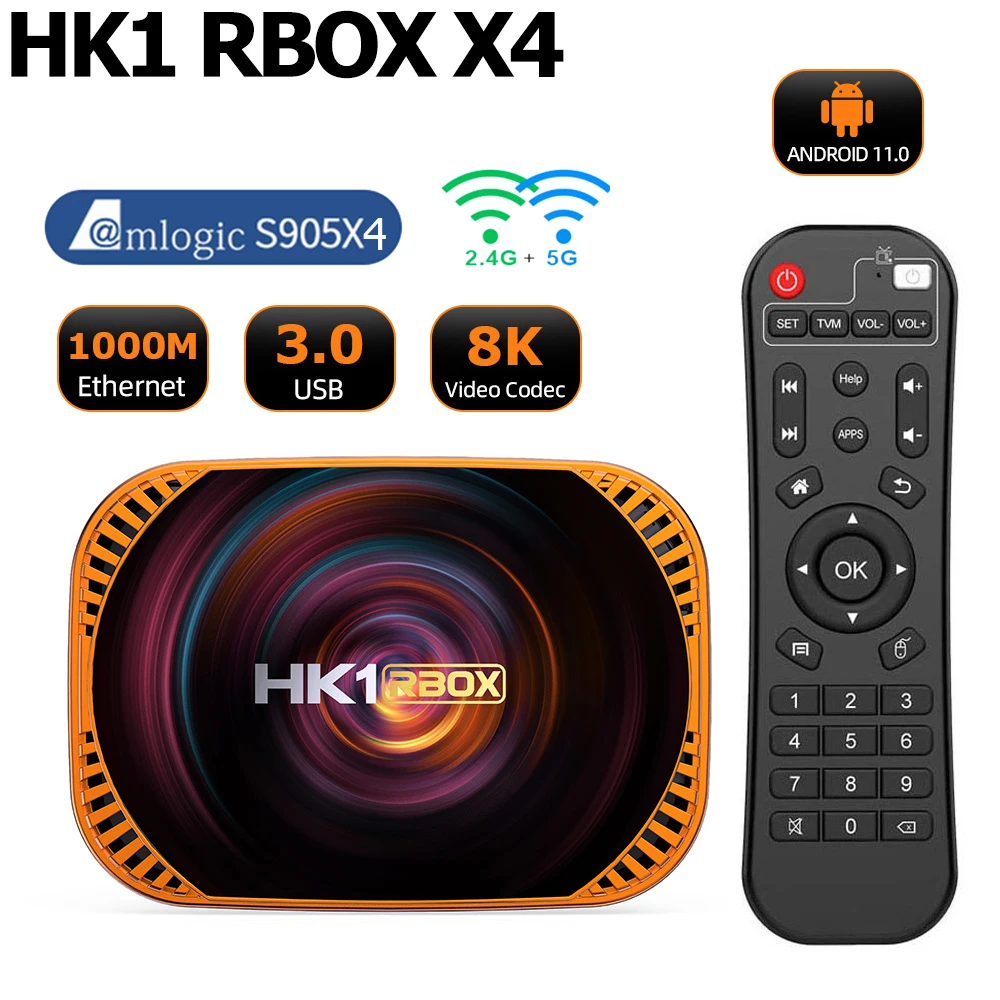 Приставка Смарт-ТВ HK1 RBOX X4 Android 11 Amlogic S905X4 8K медиаплеер 4 Гб 32 ГБ 64 128 3D 2 4G двойной Wi-Fi