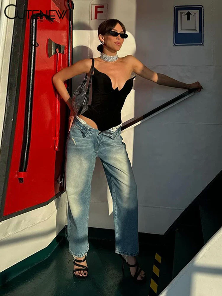 Cutenew однотонный трендовый женский боди простой без бретелек шикарной формы с