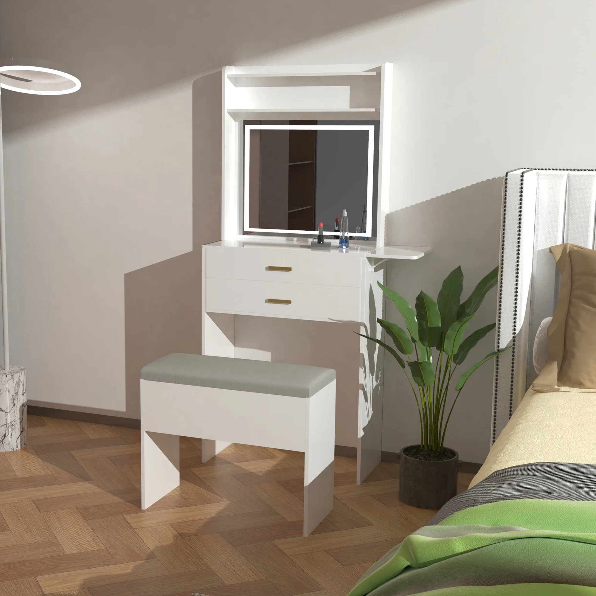 Для Günstige Schlafzimmer Krankbel Einfacher Holz Make-up Tisch mit Spiegel LED-Streifen Schlafzimmer Waschtisch Schmink tisch (art.: 3920cefbf9092) - 3920cefbf9092