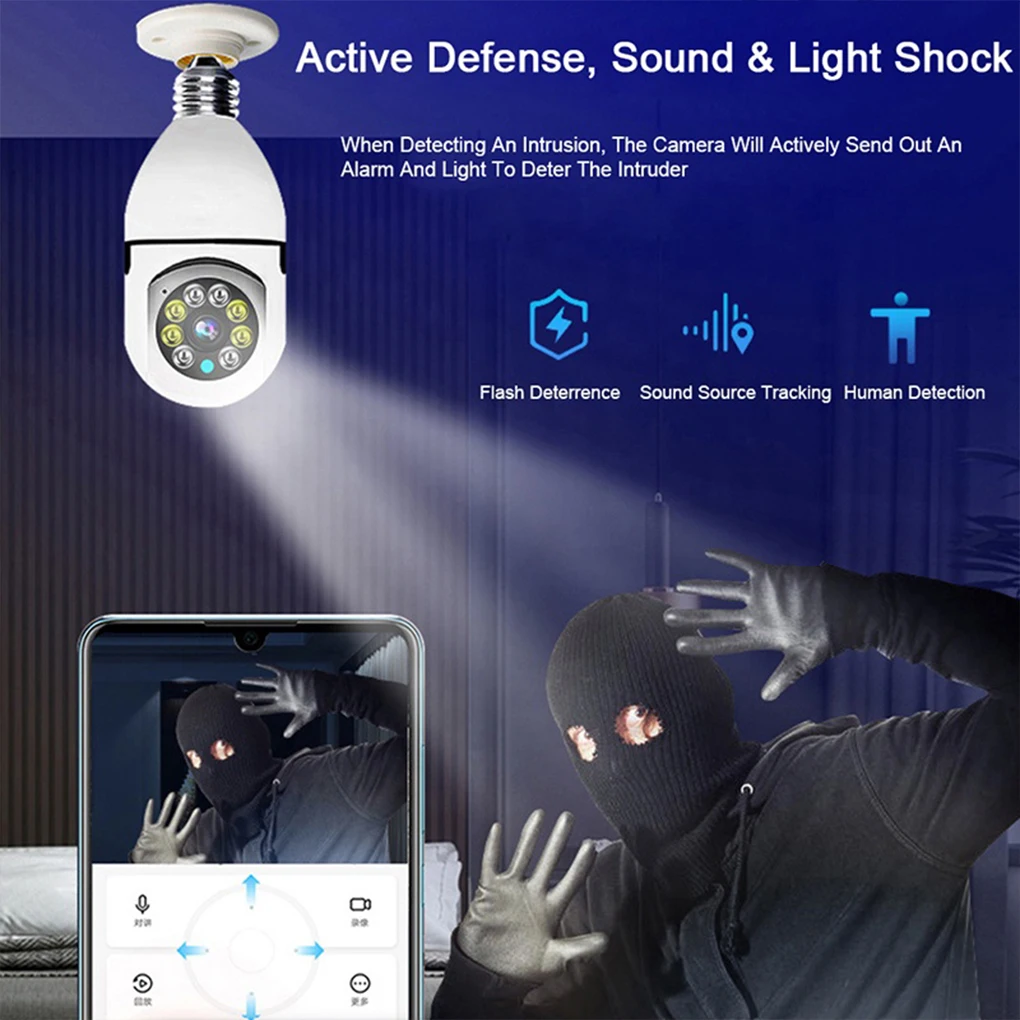 

Home Bulb Remote Viewing 1080P Camera Two Way Intercom Night View Wireless Adjustable Surveillance Camcorder E27