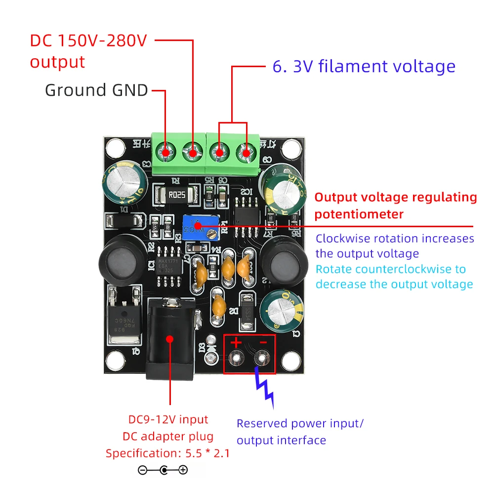 Фото Усилитель лампы Nixie DC 9-12 В до 6,3 В 150-280 В Повышающий преобразователь Высоковольтный привод мощности 6E1 6E2 6E5 Повышающий модуль питания накаливания №4