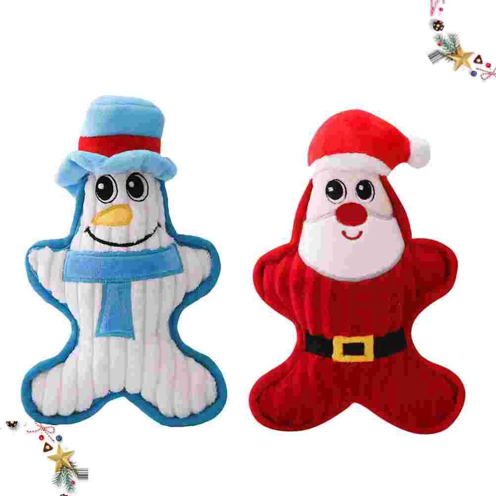 

2PCS BB Sound Toys Pet Bite Chew Plush Playing Toy Pet Supplies (Santa Claus, Snowman)