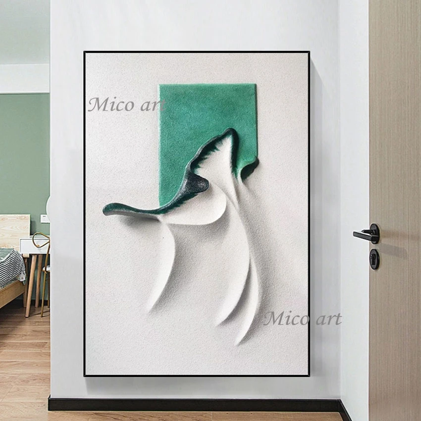 

Hand-painted Green White Knife Painting Abstract Thick Acrylic Oil Painting Modern Art Picture Unframed Wall Canvas Artwork
