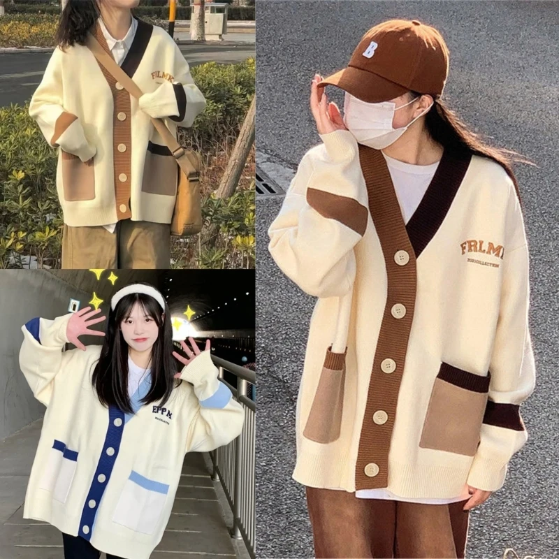 

MXMB вязаный кардиган с длинным рукавом для старшей школы, свитера, осенняя верхняя одежда, пальто