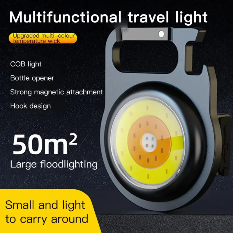 

Mini LED COB Working Light Multifunctional Glare Keychain Light Rechargeable Portable Flashlight Outdoor Camping Corkscrew