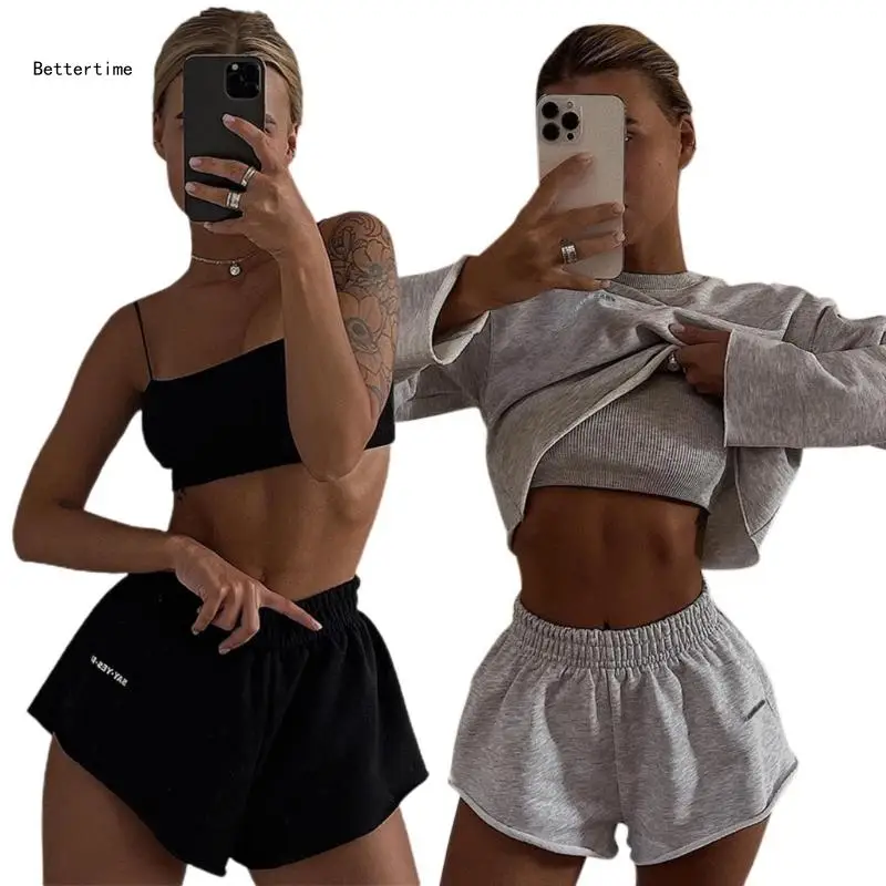

B36D Womens O-Neck Sweatsuit 2 Piece Long Sleeve Short Crop Top Hoodies Outfits Sets