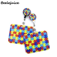 autism awareness horizontal id retractable badge holder badge holder clip key ring for name card keychain nurse work decorations