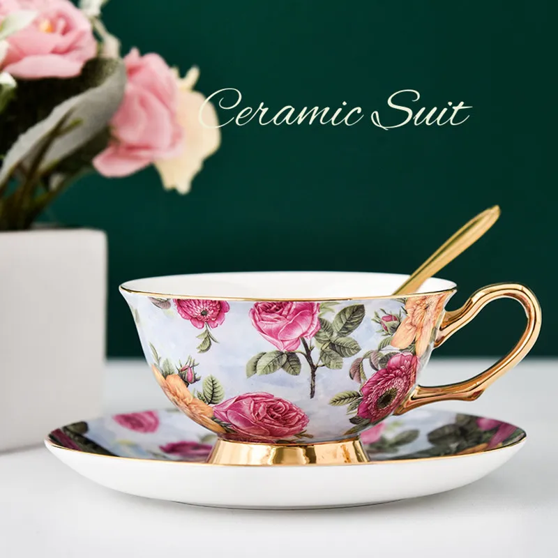 

Novetly and Beautiful Coffee Cup and Saucer Spoon Set Bone China English Afternoon Tea Cup Black Tea Set Home Party Coffeeware