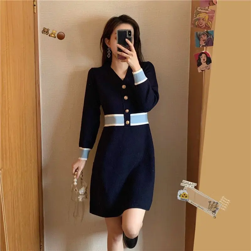 Женское трикотажное платье короткие женские вязаные платья в Корейском стиле с