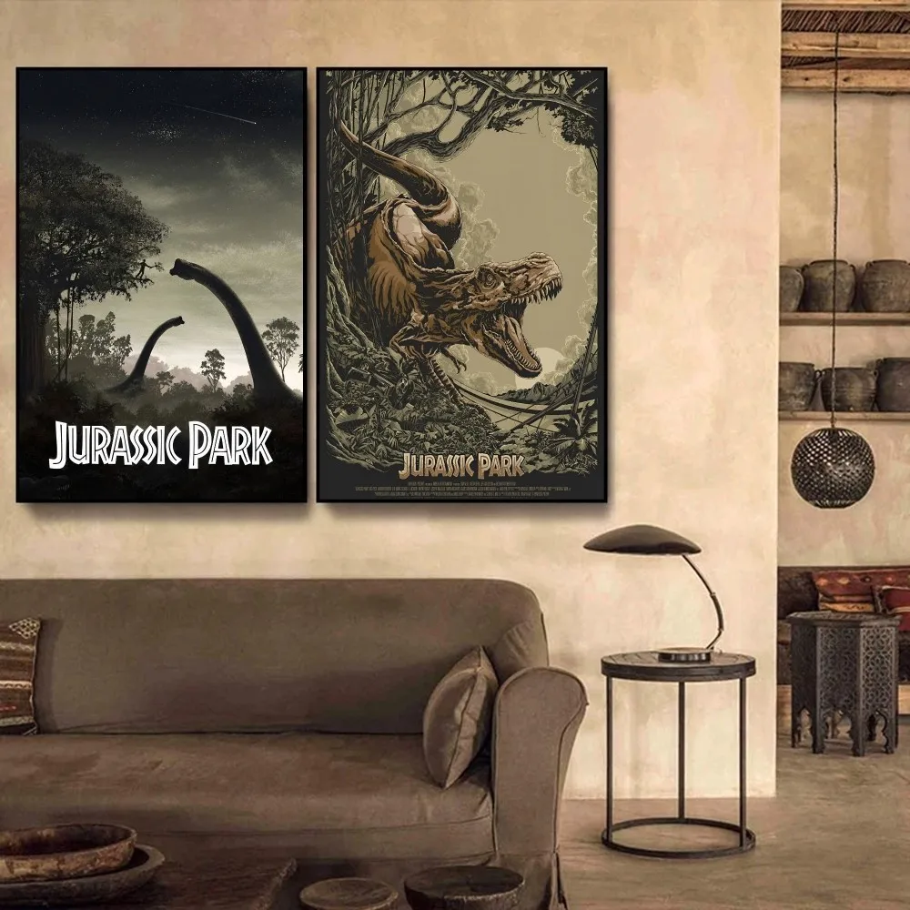 

Vintage Poster Movie Jurassic Park Dinosaur World Poster Self-adhesive Art Poster Kraft Paper Sticker DIY Decorative Painting