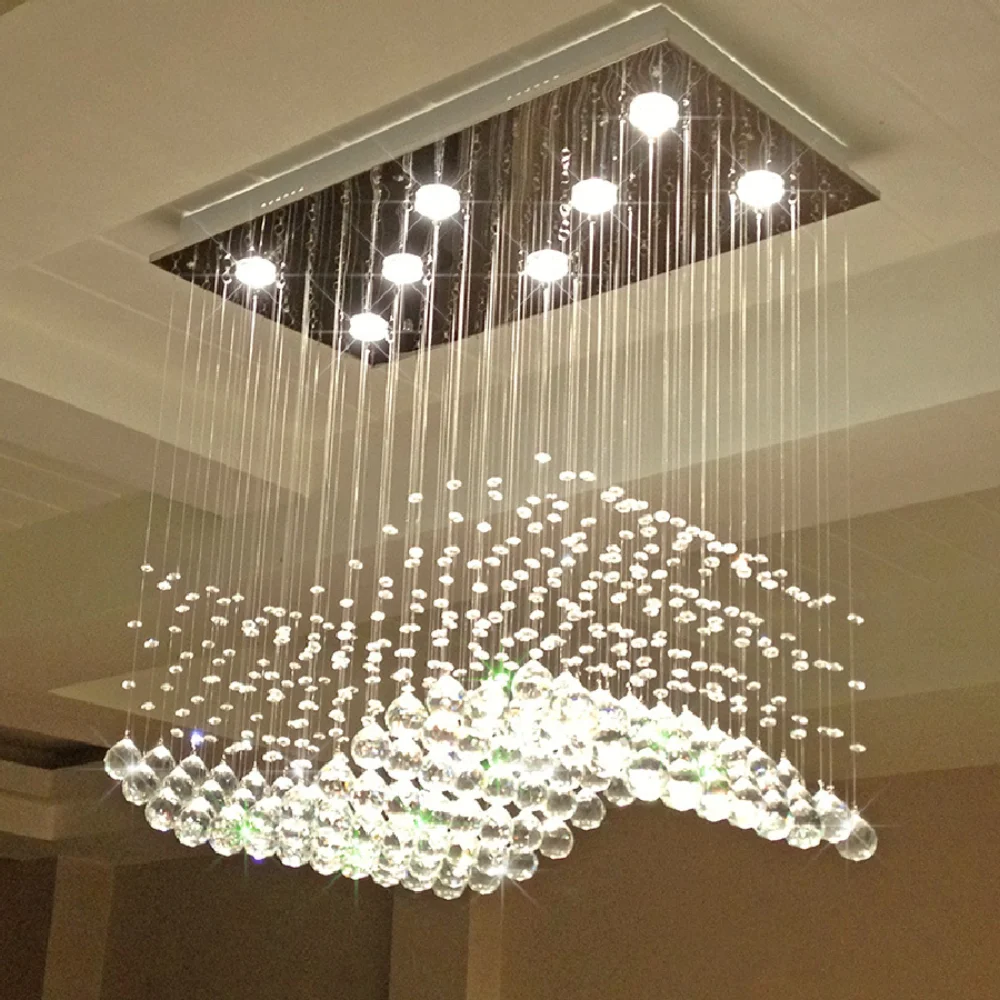 LED pendant lamp Nordic Luxury Dining Room Crystal Chandelier Rectangular Ceiling Pendant Light Home Decor Living Room Light
