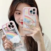 luckyday smiley rainbow cloud pattern bear stand phone case for iphone 13 12 11 xs xr x pro max 8 7 plus ins style pink cover