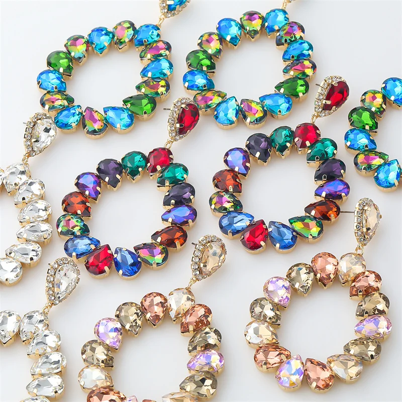 

Multicolor Sparkling Big Rhinestones Water Drop Alloy Pendant Earring Women Dinner Party 2022 New Trend Fashion Accessories