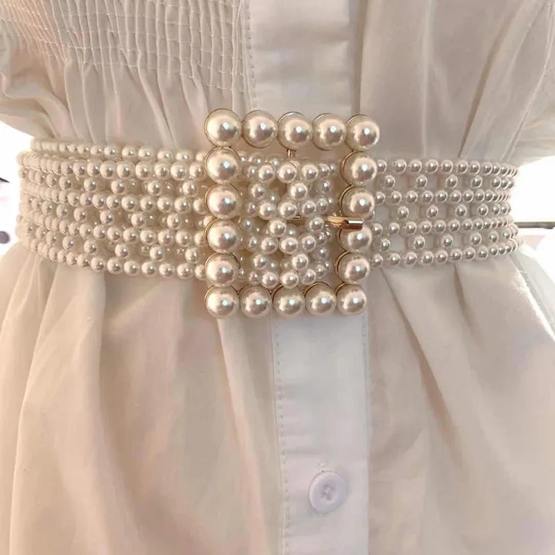 

Высокое качество, роскошная мода, брендовая дизайнерская новая элегантная инкрустированная жемчужная лента, украшение, широкий женский ремень, платье, аксессуары для одежды