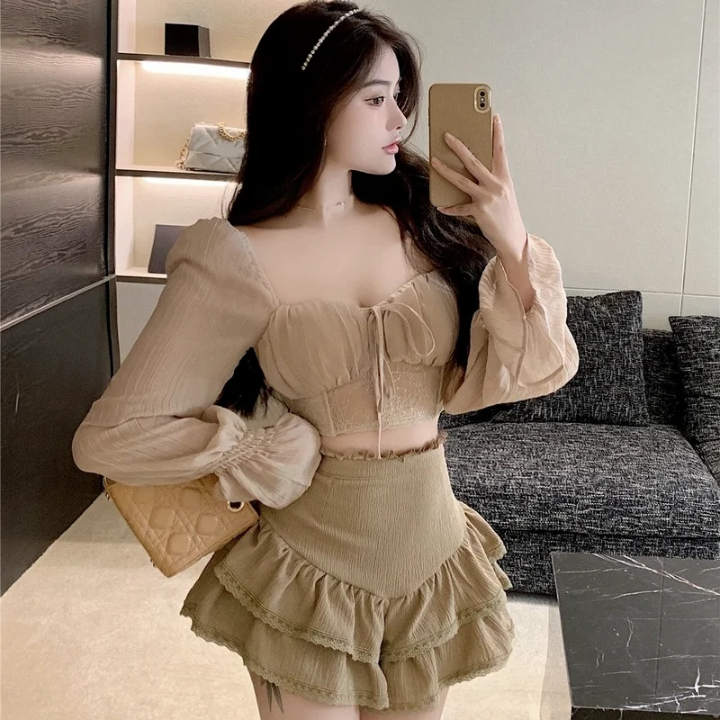 

Women in suits 2022 summer new sweet and spicy temperament lace top + high waist skirt two-piece woman