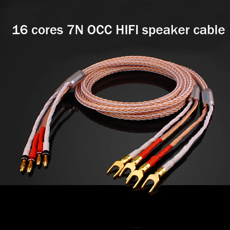 

HiFi 16 Cores 7N OCC 8TC Speaker Cable Fever Amplifier Connection Y-Y / Banana-Banana/ Needle-Banana Male To Male Plug Cord