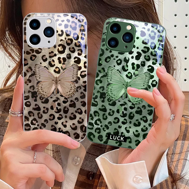 Banwen Butterfly Colorful New For IPhone 16 Pro Max 15 14 13 12 Mini 11 XS XR 7 8 Plu SE 2022 Tempered Glass Phone Case