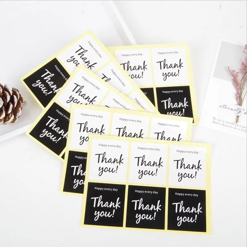 

600pcs/lot Square DIY Handmade Product Label Sticker Thank you Seal Stickers for Black White Paper Sticker Self-Adhesive