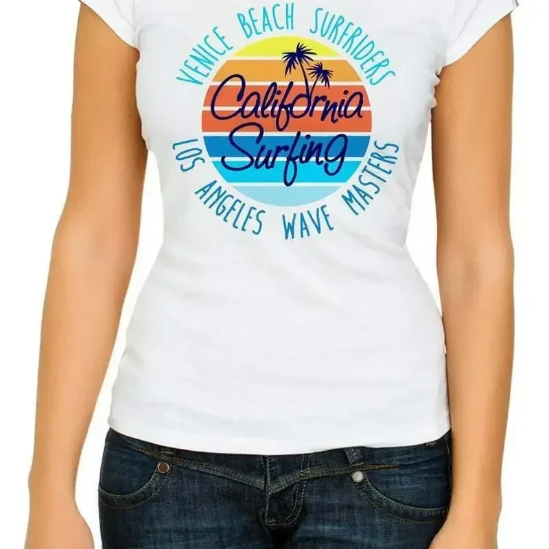 Фото Женская белая футболка California Surfing Venice Beach Sureriders Los Angeles Wave Masters №1