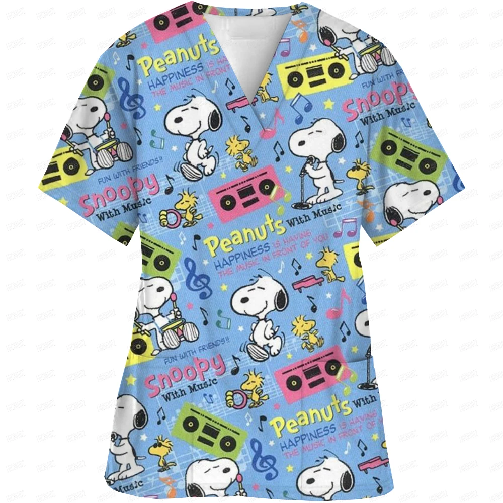 Униформа медсестры Snoopy с мультяшным принтом и V-образным вырезом карманы скрабы