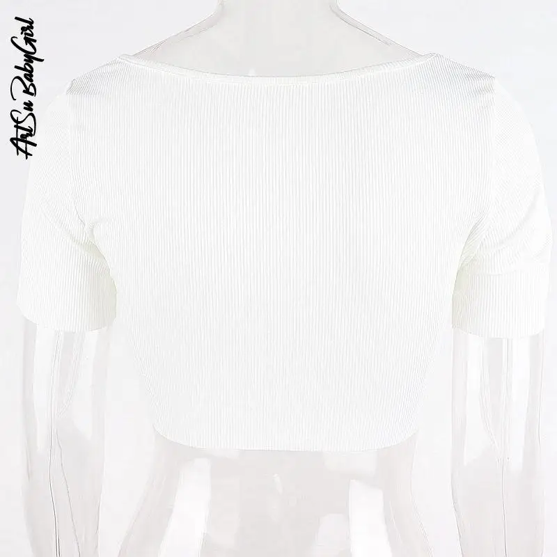 Укороченный топ Белый Топ женские футболки с коротким рукавом летняя одежда